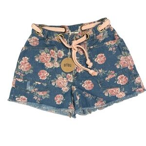 BiBi High Waist Blue and Pink Floral Shorts